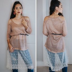 NWT Maverick The Collection Alexa Tulle Knitted Cold Shoulder Top Pink [US L]